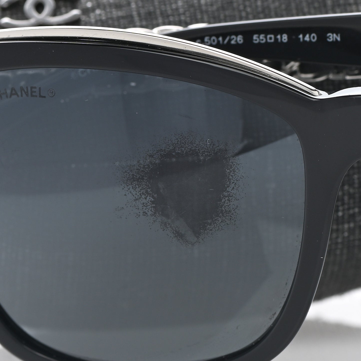Calfskin Square Chain Sunglasses 5360-Q-A Black