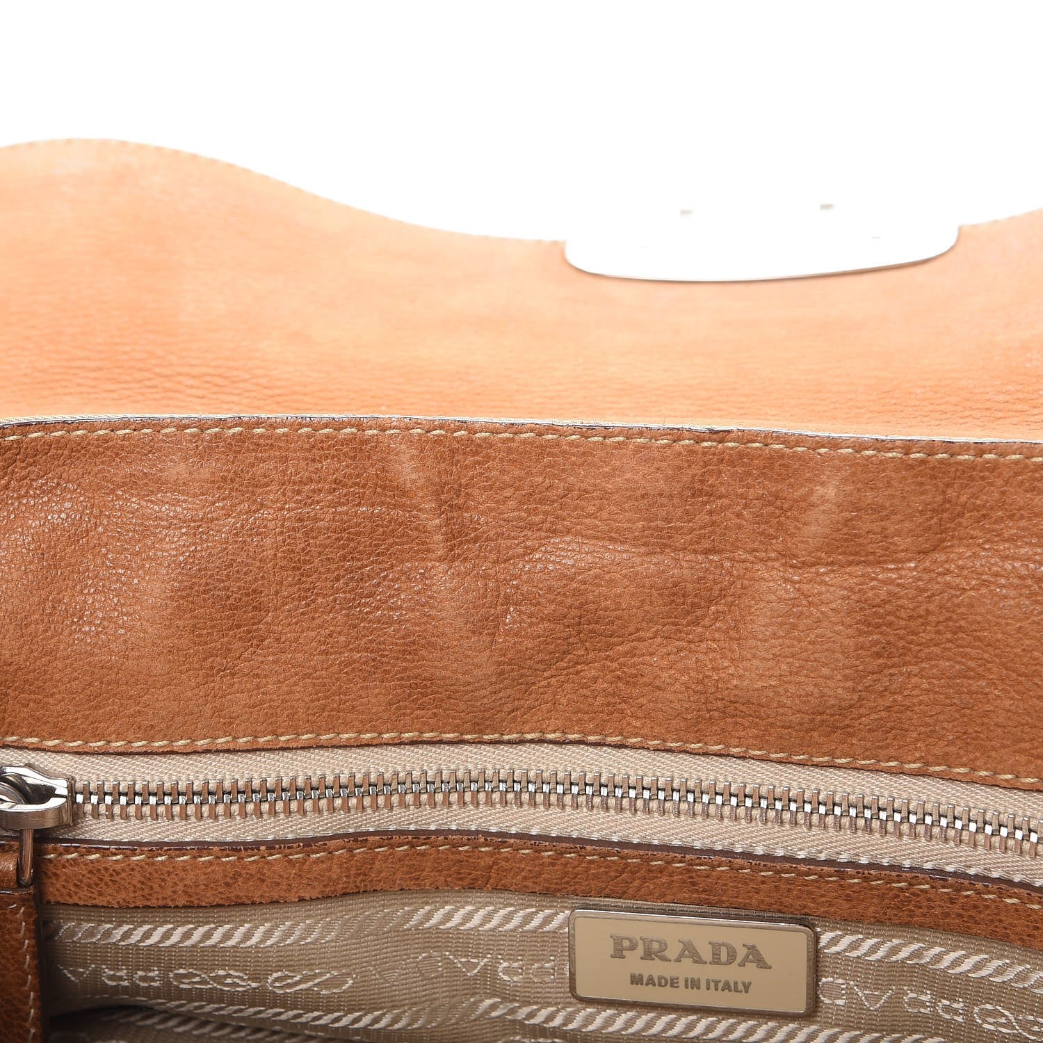 Prada Tessuto Nylon Calfskin Pushlock Satchel Brown 8 of 30