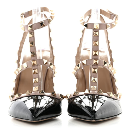 Valentino Garavani Patent Nappa Rockstud Ankle Strap 100mm Pumps 40.5 Black Poudre 2 of 8