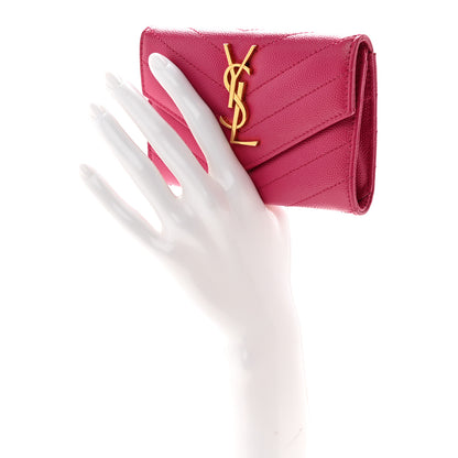 Saint Laurent Grain De Poudre Matelasse Chevron Small Monogram Envelope Wallet Fuxia Couture 3 of 9