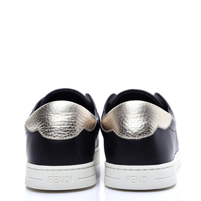 Fendi Vitello Lurex Rockoclick Slip On Sneakers 38.5 Black Gold 6 of 14