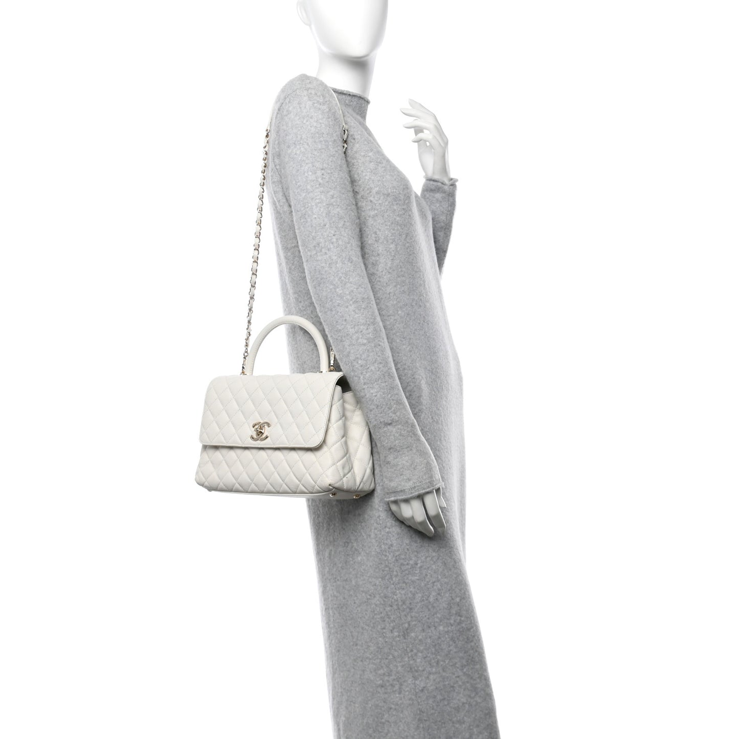 Caviar Quilted Small Coco Handle Flap White
