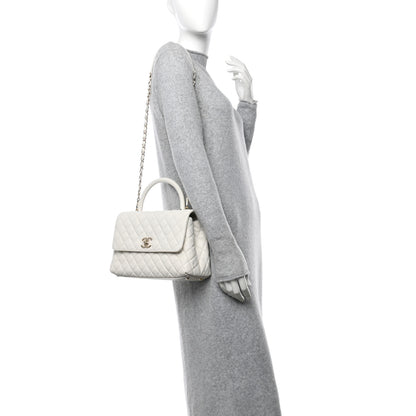 Chanel Caviar Quilted Small Coco Handle Flap White 2 of 11