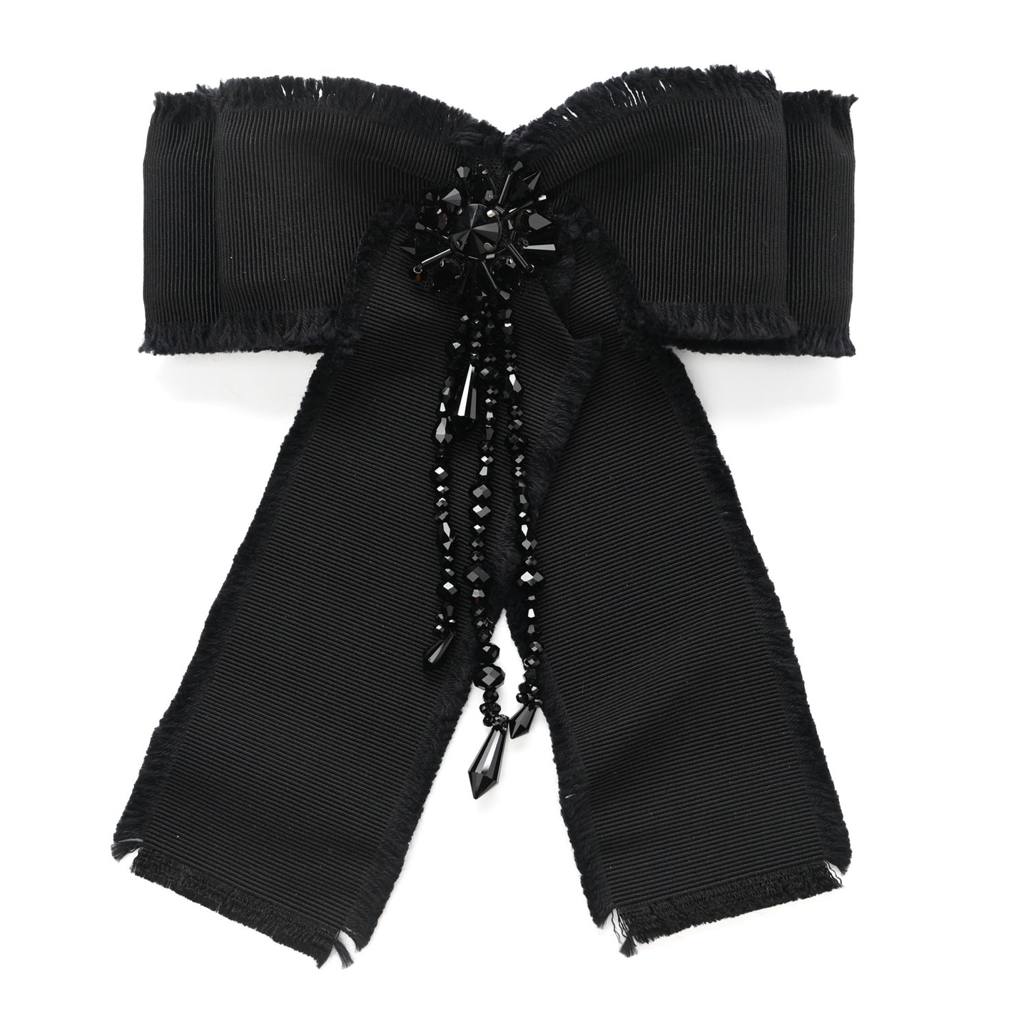 Grosgrain Crystal Bow Brooch Black