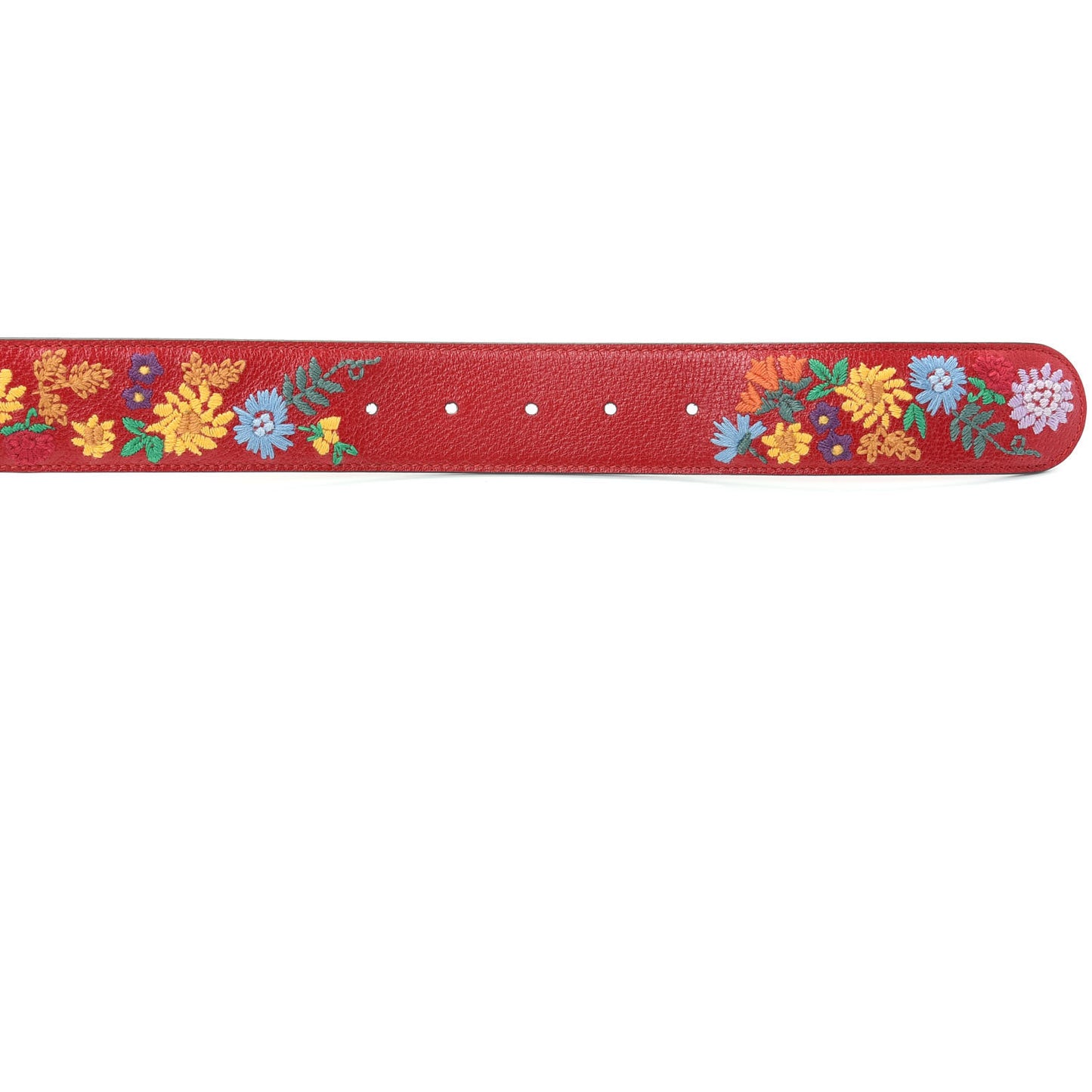 Textured Calfskin Flower Embroidered Double G 40mm Belt 90 36 Hibiscus Red