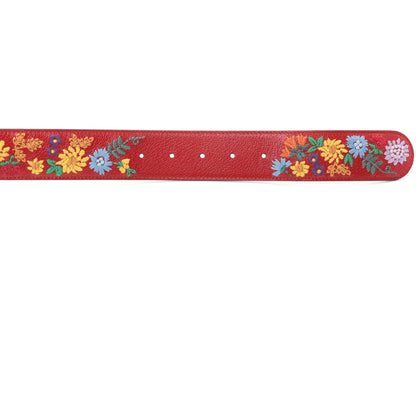 Gucci Textured Calfskin Flower Embroidered Double G 40mm Belt 90 36 Hibiscus Red 3 of 6