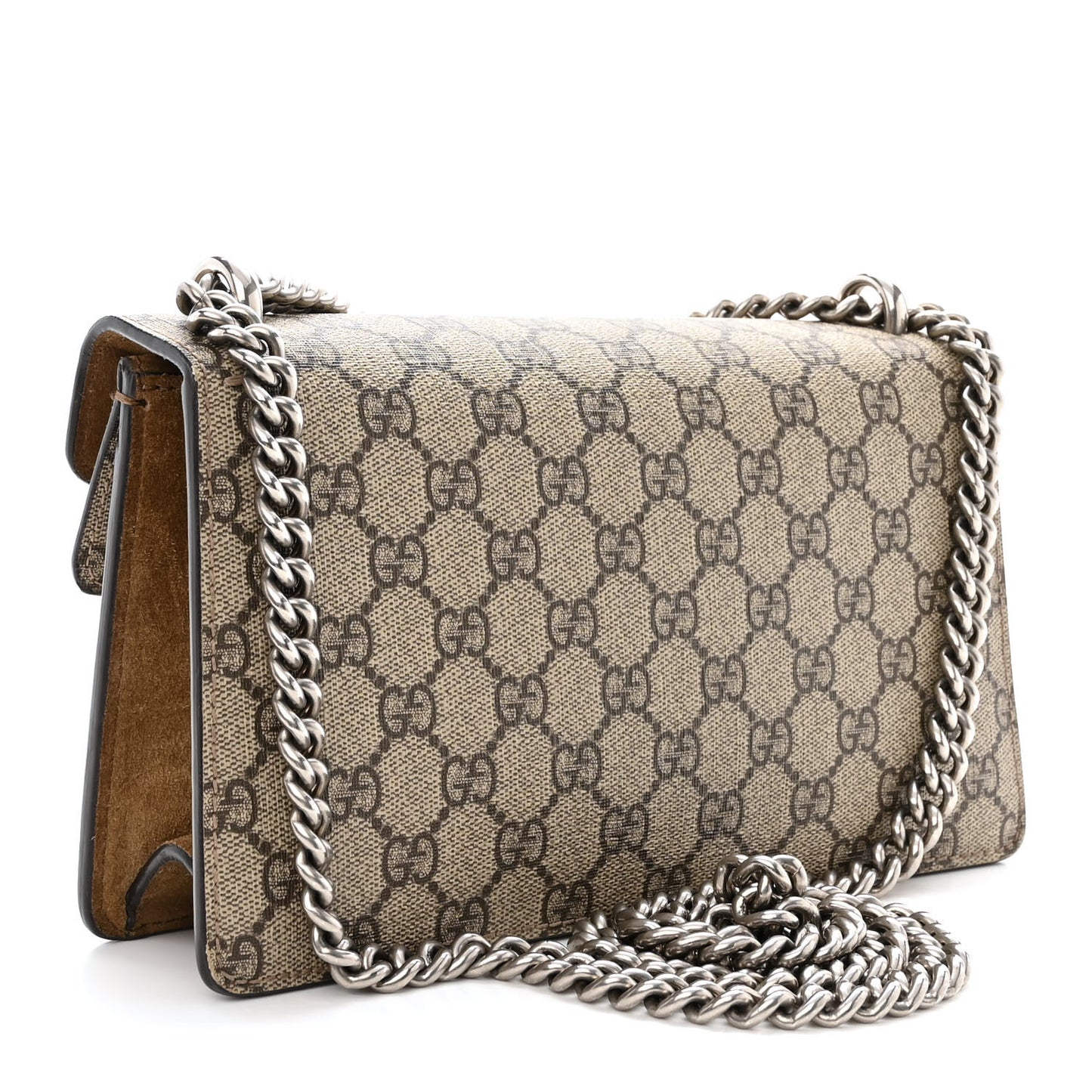 GG Supreme Monogram Suede Crystal Small Dionysus Shoulder Bag Beige Ebony Taupe