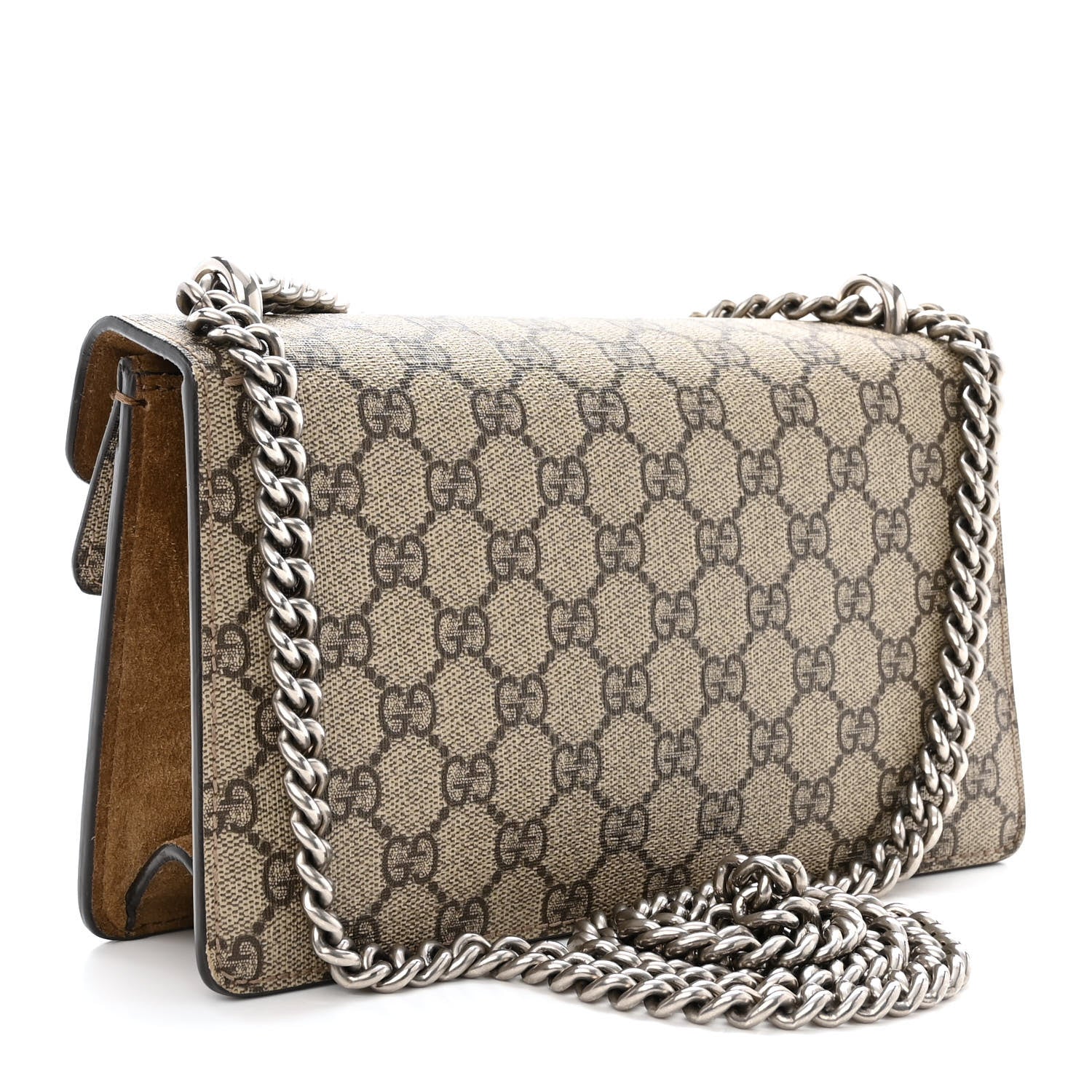Gucci GG Supreme Monogram Suede Crystal Small Dionysus Shoulder Bag Beige Ebony Taupe 3 of 12