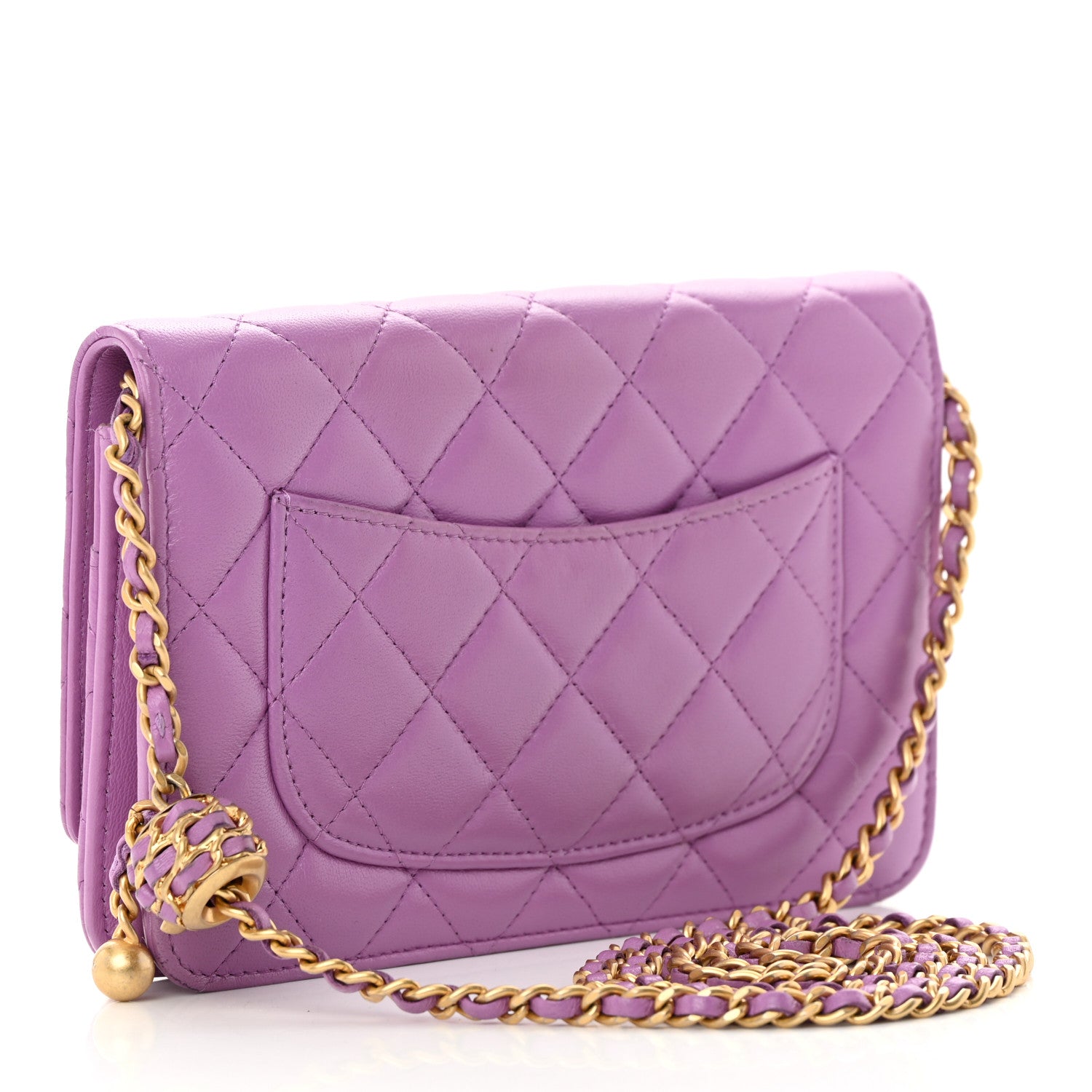 Chanel Lambskin Quilted CC Pearl Crush Wallet on Chain WOC Purple 3 of 16