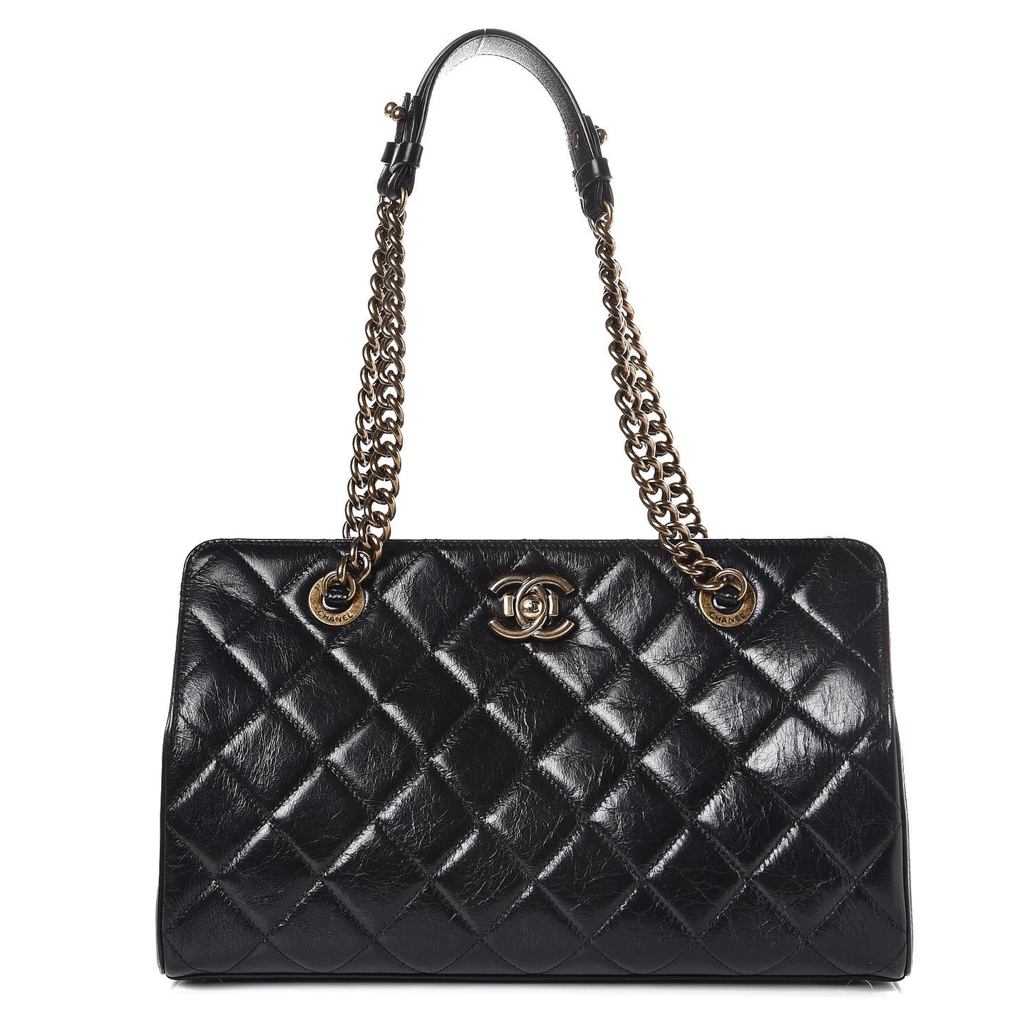 Glazed Calfskin Perfect Edge Tote Black