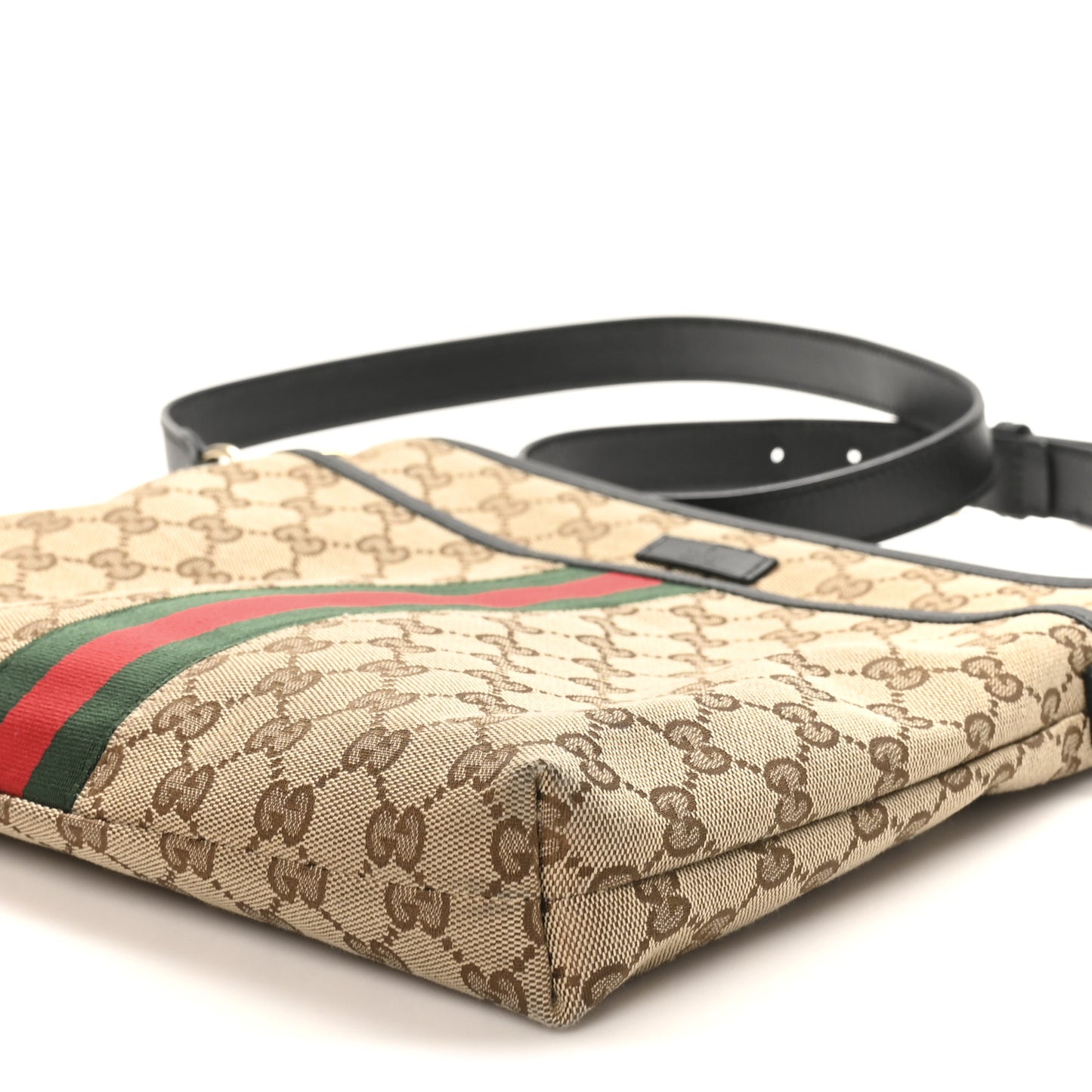 GG Monogram Web Flat Messenger Bag Black