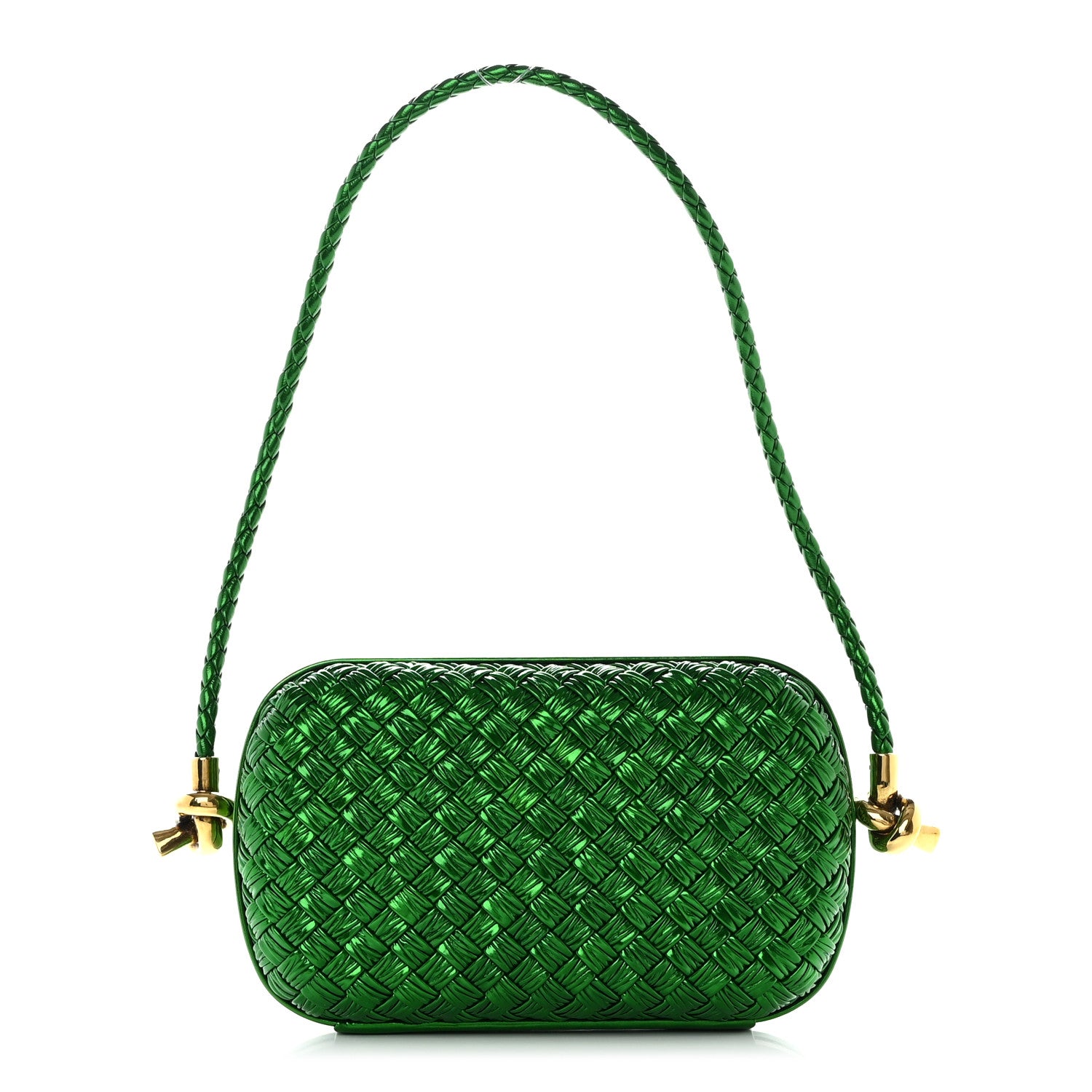 Bottega Veneta Metallic Calfskin Intrecciato Knot On Strap Envy 1 of 9