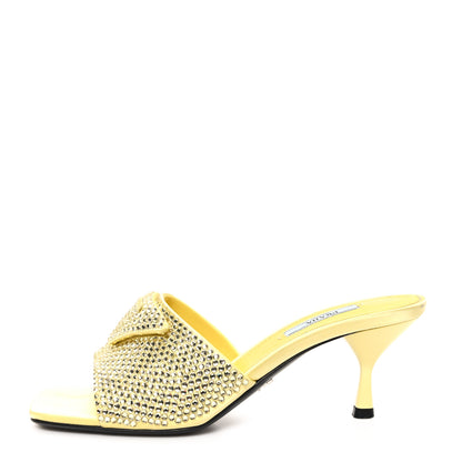 Prada Satin Crystal Logo 65mm Slide Sandals 36.5 Ananas 1 of 8