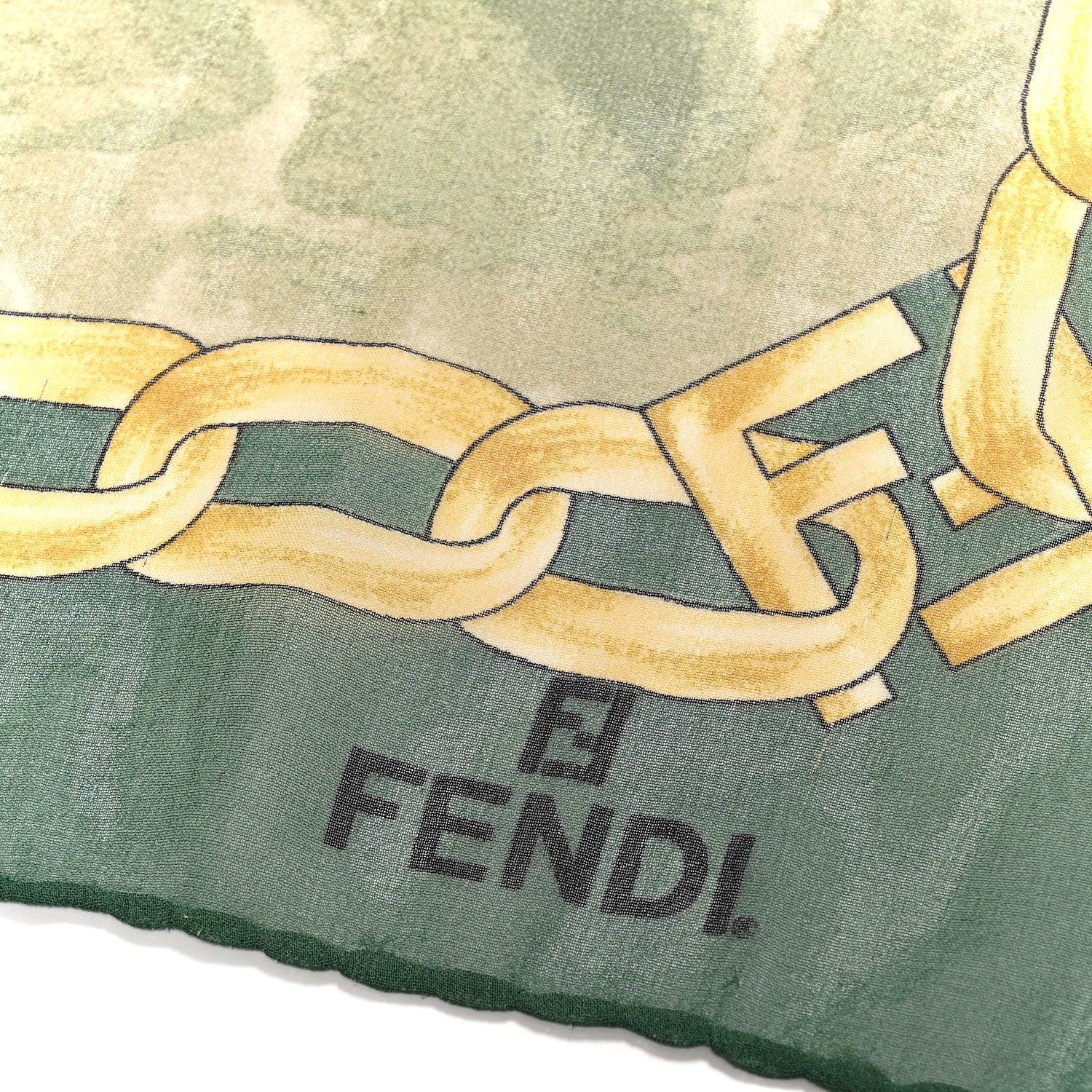 Fendi Silk Stole Green Gold 3 of 7