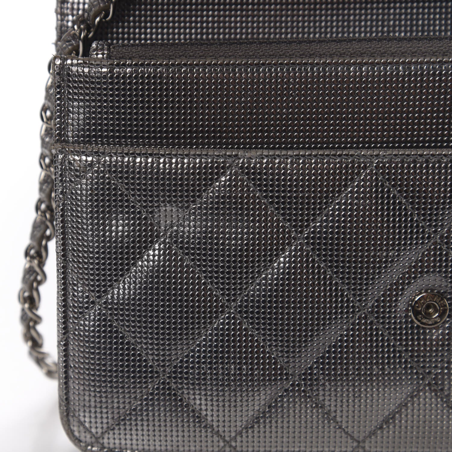 Chanel Metallic Calfskin Quilted Pixel Effect Wallet on Chain WOC Silver 8 of 13