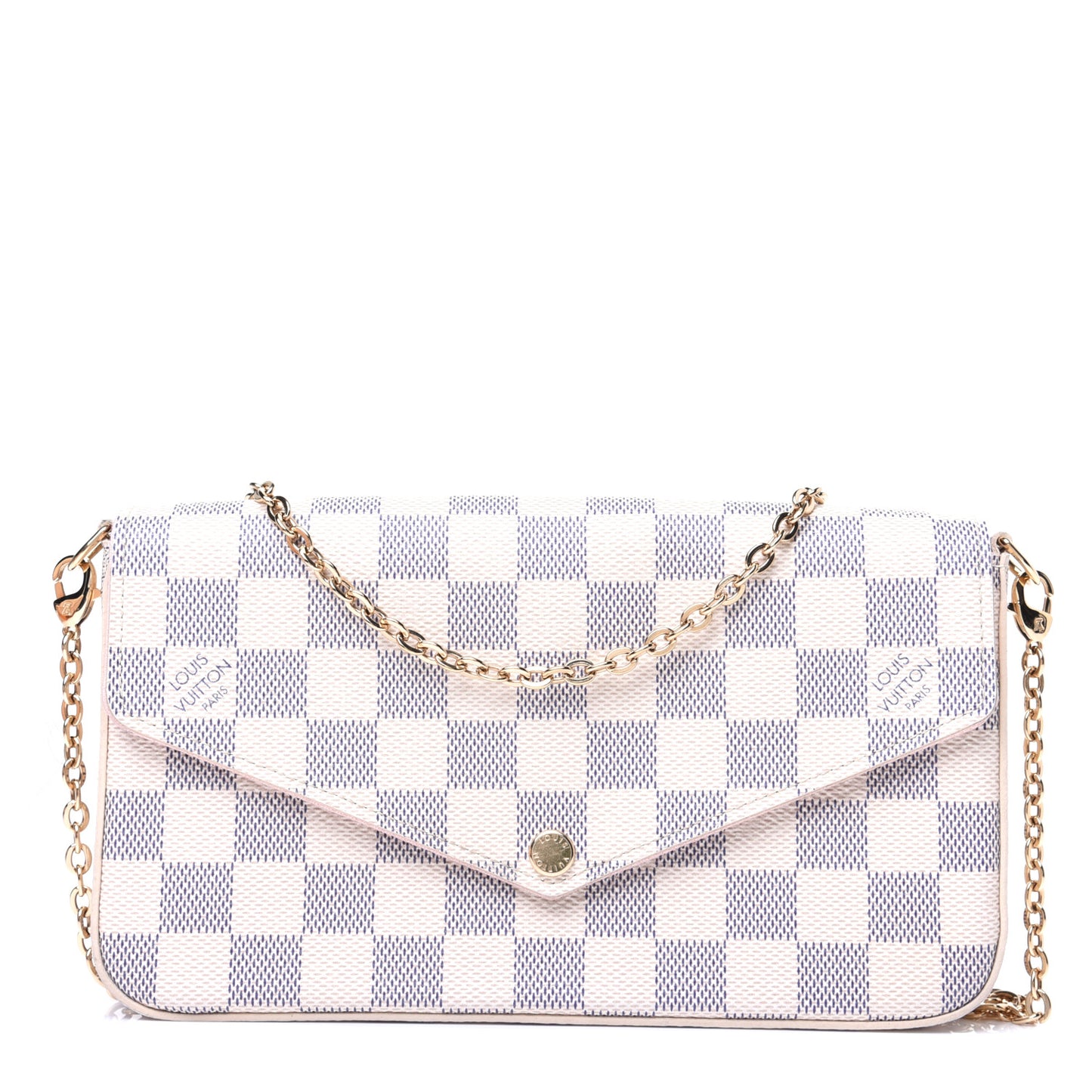 Damier Azur Pochette Felicie Chain Wallet Rose Ballerine