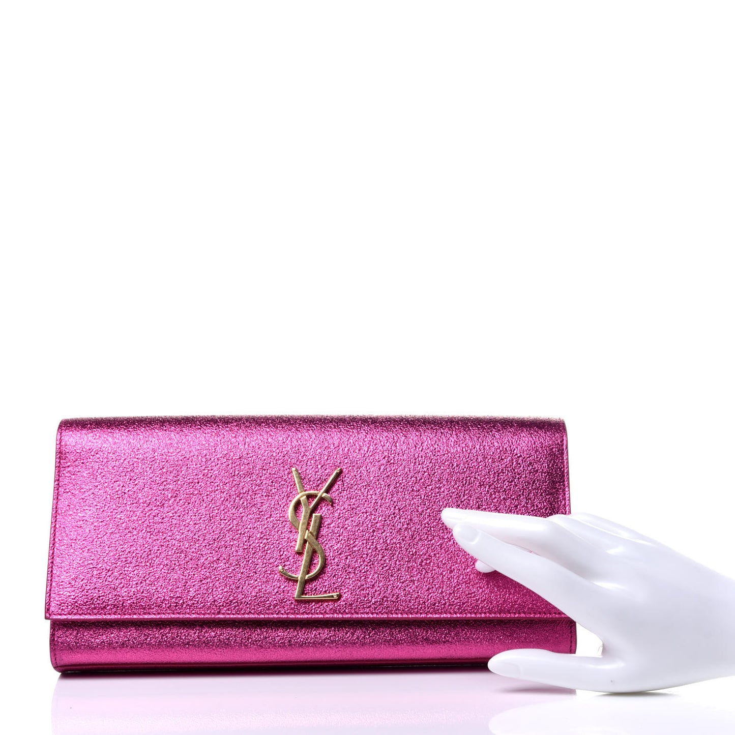 Metallic Calfskin Monogram Cassandre Clutch Fuchsia