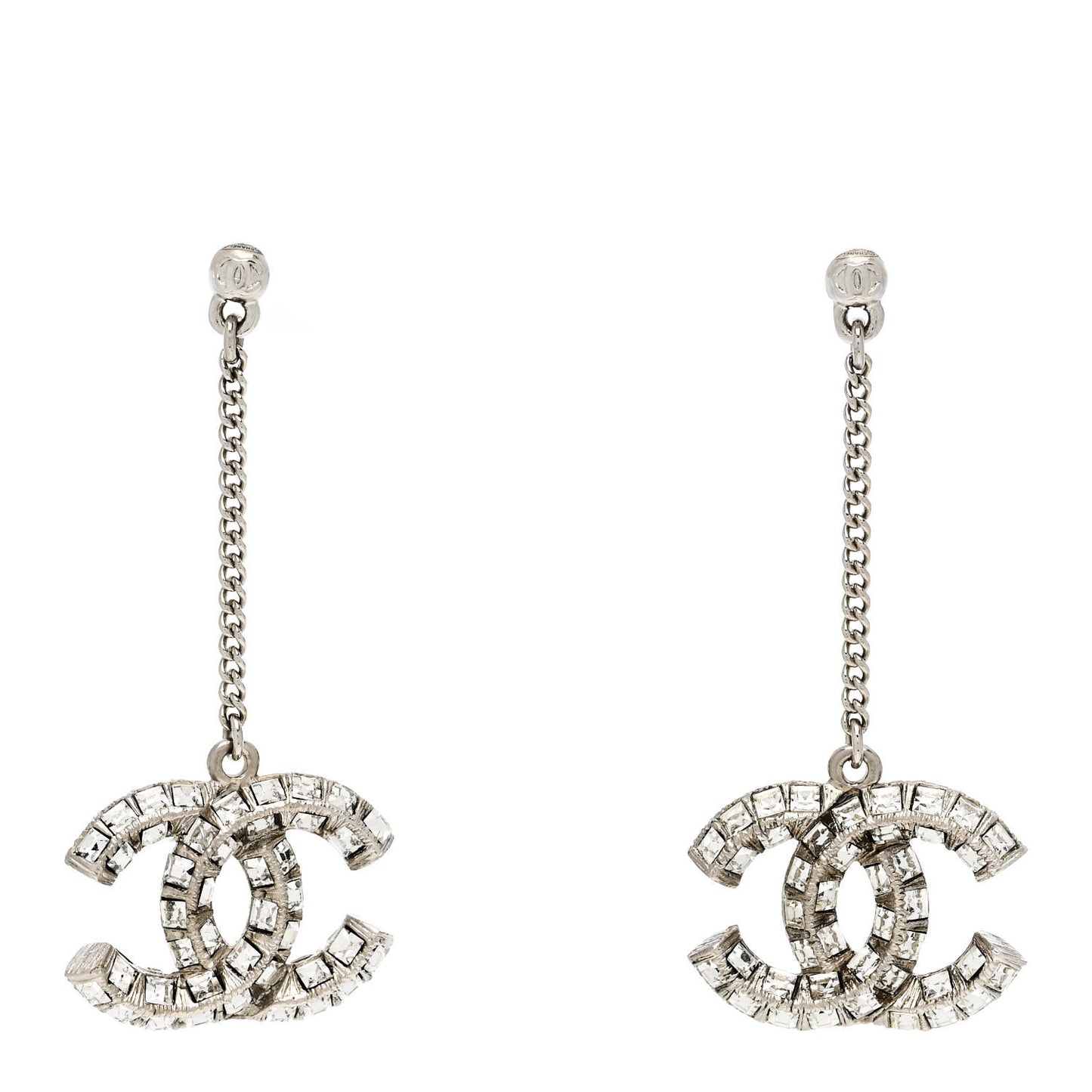 Baguette Crystal CC Drop Earrings Silver