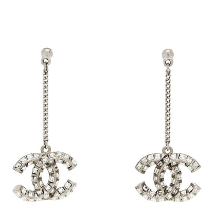 Chanel Baguette Crystal CC Drop Earrings Silver 1 of 5