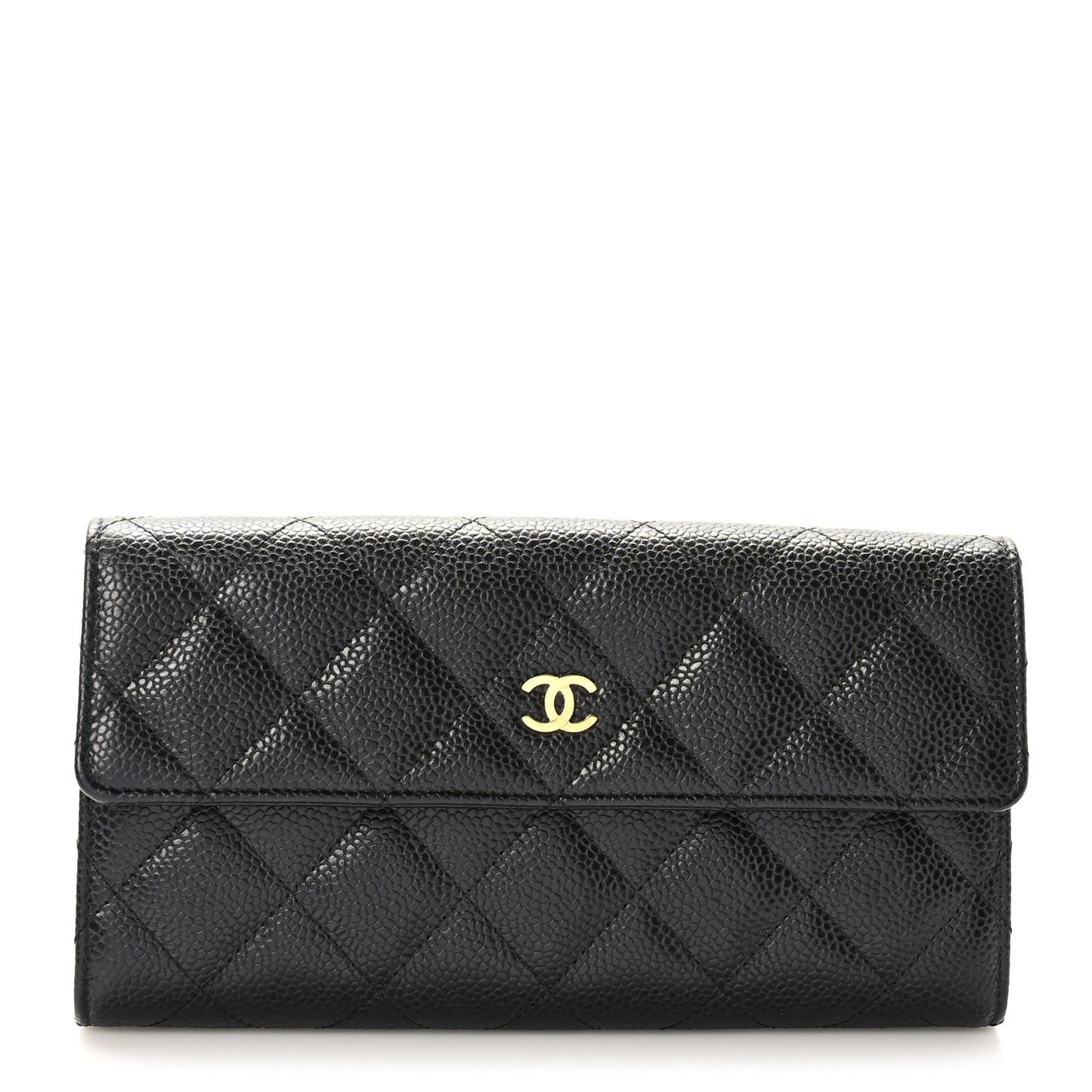 Caviar Quilted Large Gusset Flap Wallet Black
