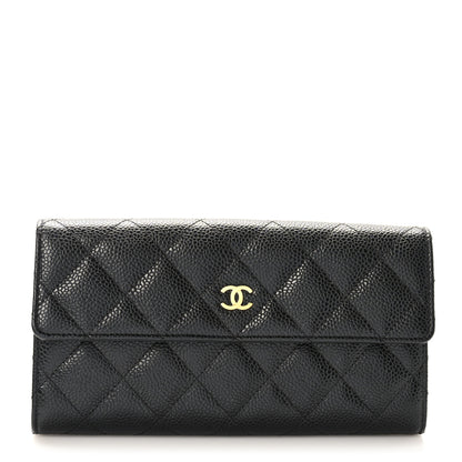 Chanel Caviar Quilted Large Gusset Flap Wallet Black 1 of 9