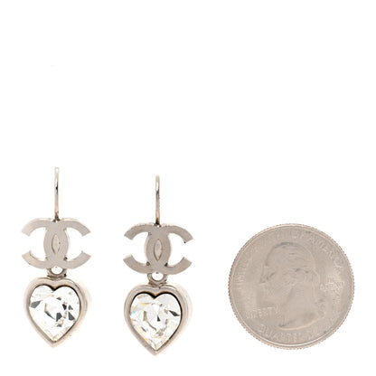 Chanel Crystal Heart CC Drop Earrings Silver 2 of 5