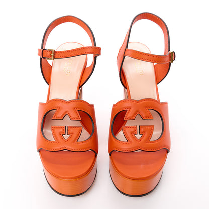 Gucci Cosmos Softy Calfskin Wooden Interlocking G Cut-Out 30/120mm Platform Sandals 38.5 Deep Orange 2 of 9