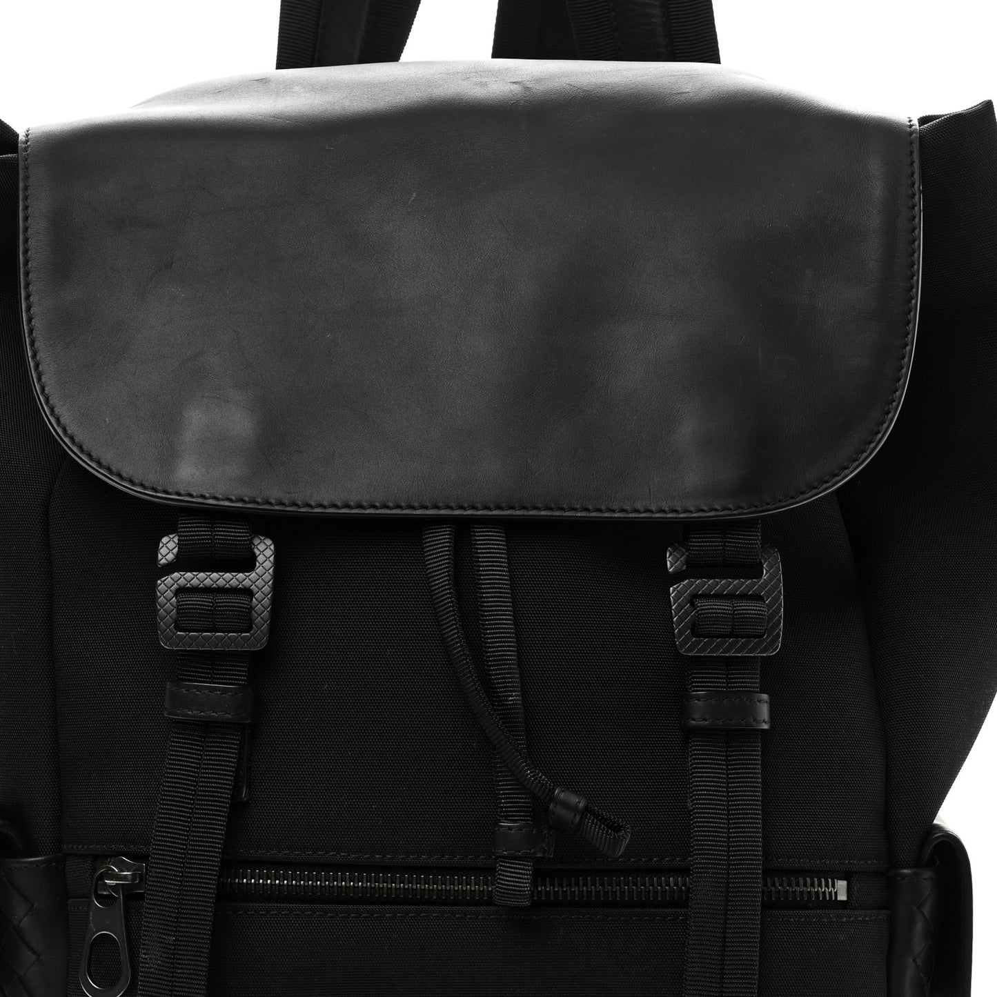 Canvas Calfskin Intrecciato Sassolungo Backpack Black
