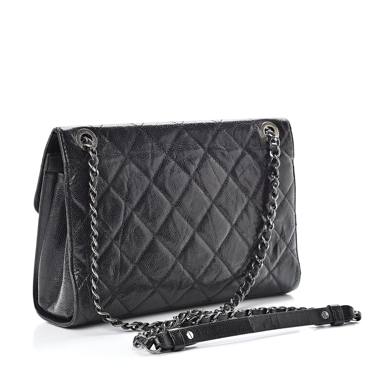 Crumpled Grained Calfskin Medium CC Crave Flap Black
