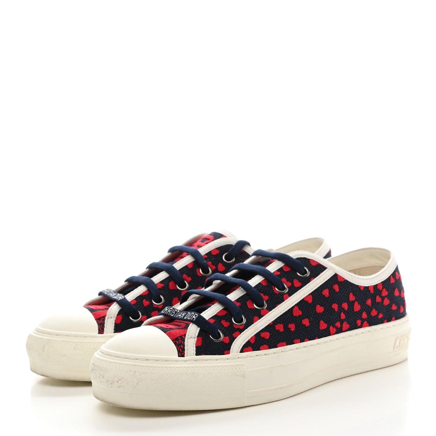 Canvas Pop Heart Embroidered Womens Walk'N'Dior Low Top Sneakers 38 Deep Blue Red