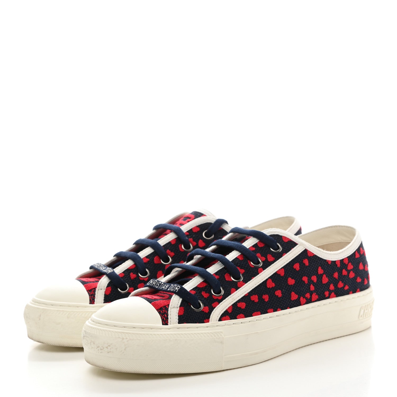 Christian Dior Canvas Pop Heart Embroidered Womens Walk'N'Dior Low Top Sneakers 38 Deep Blue Red 3 of 9