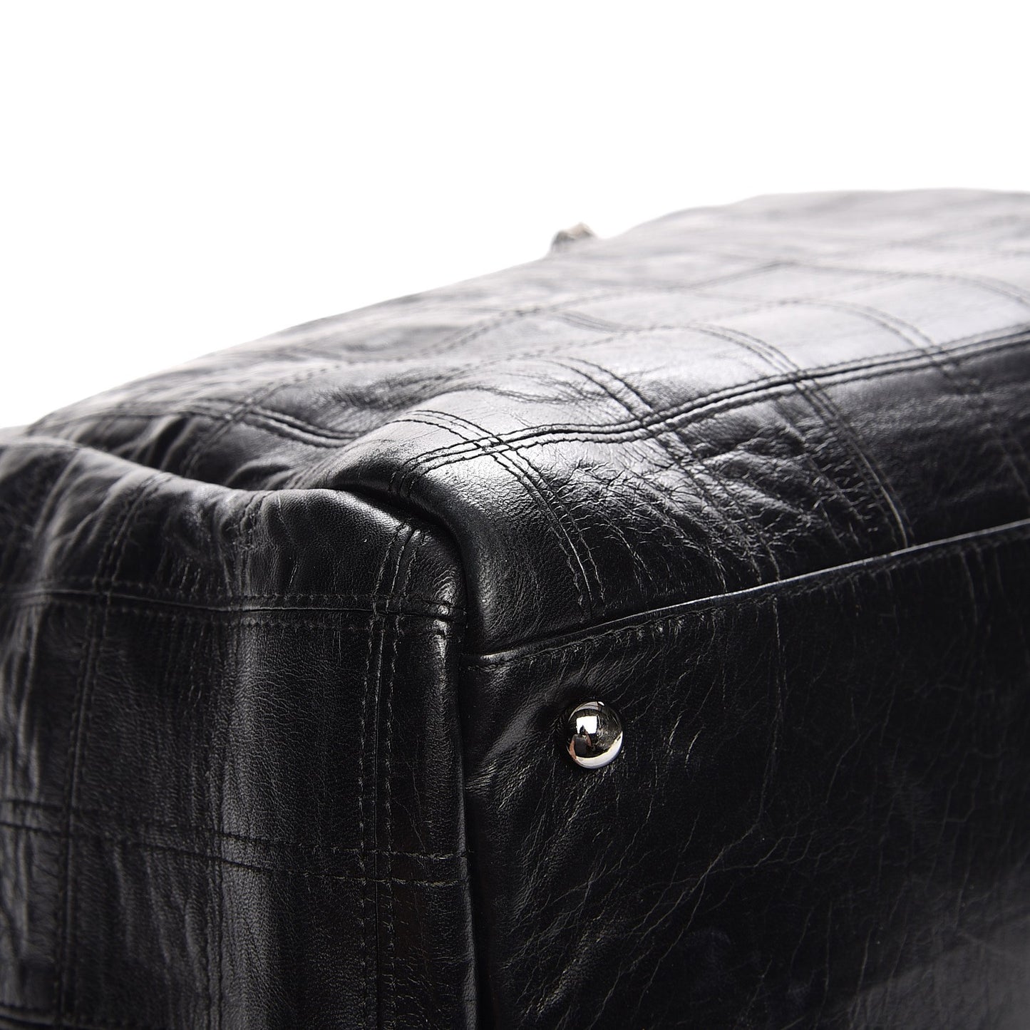 Lambskin Square Stitched Lax Accordion Shoulder Bag Black