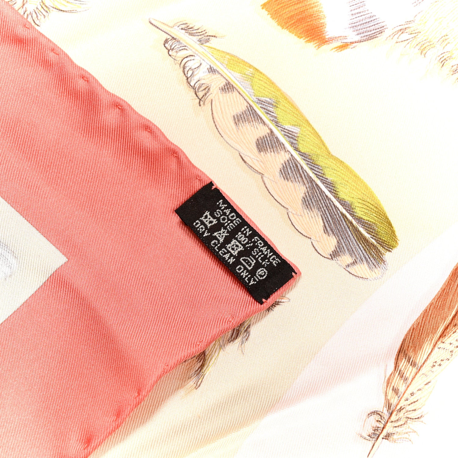 Hermes Silk Plumes II Scarf 90 Corail Beige Rose Pale 3 of 4