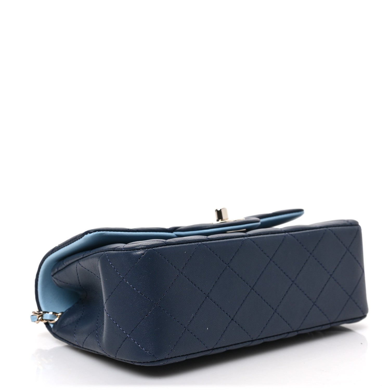 Chanel Lambskin Quilted Bi-Color Mini Top Handle Rectangular Flap Navy Blue Light Blue 4 of 8