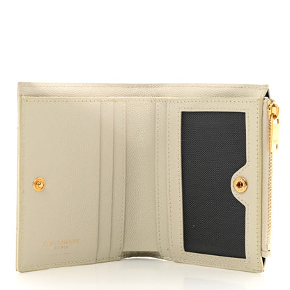 Saint Laurent Grain De Poudre Matelasse Chevron Monogram Zipped Card Case Crema Soft 5 of 7