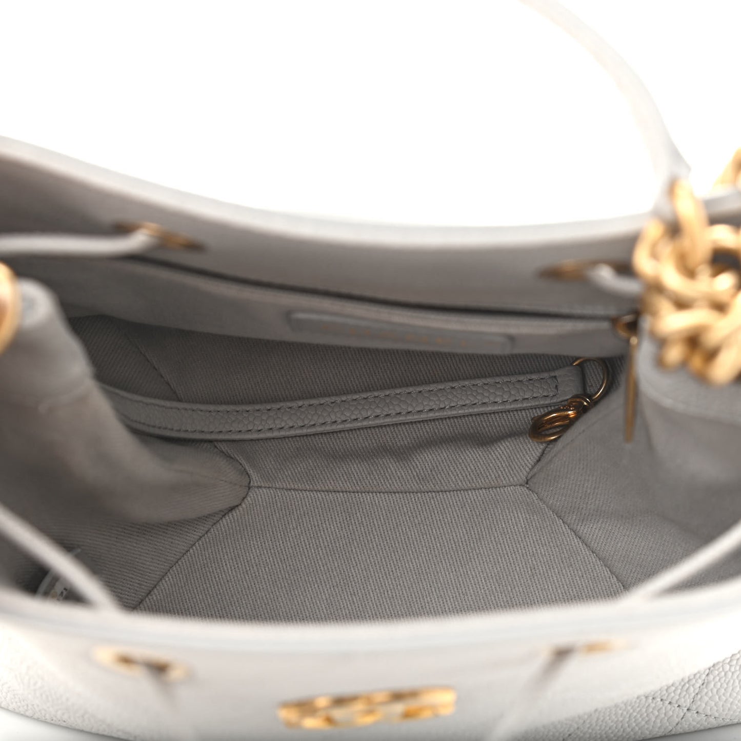 Caviar Diamond Stitched CC Bucket Drawstring Bag Light Grey