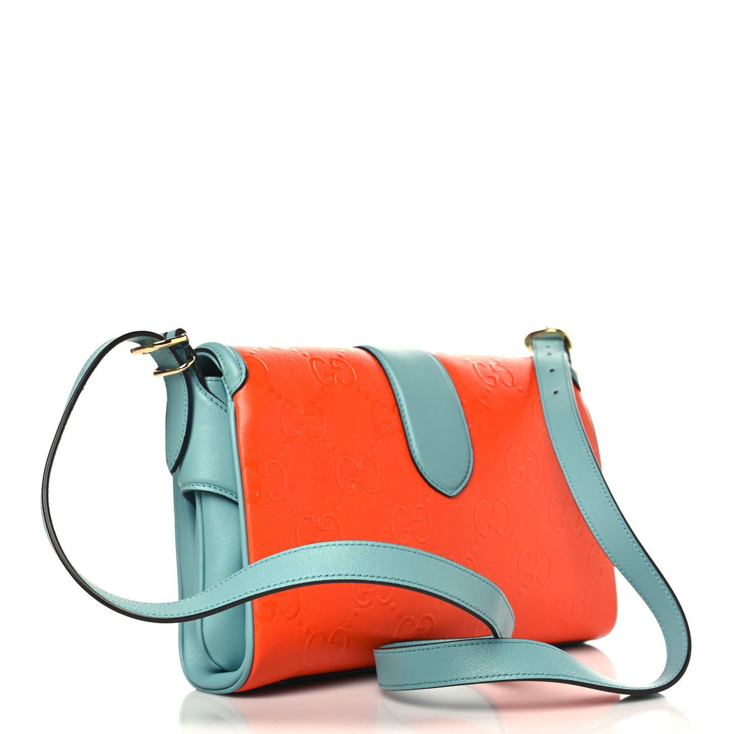 Wonka Grain Calfskin Bi-Color GG Debossed Medium GG Shoulder Bag Deep Orange Dusty Azure