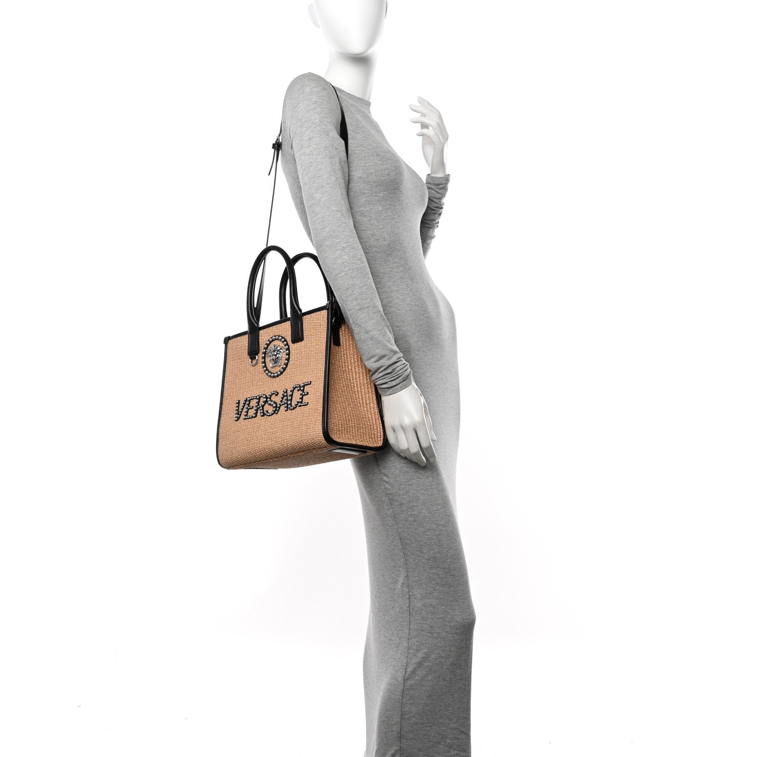 Versace Raffia Studded La Medusa Tote Beige 3 of 10