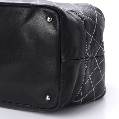 Chanel Lambskin Contrast Stitch Large Drawstring Tote Black 7 of 18
