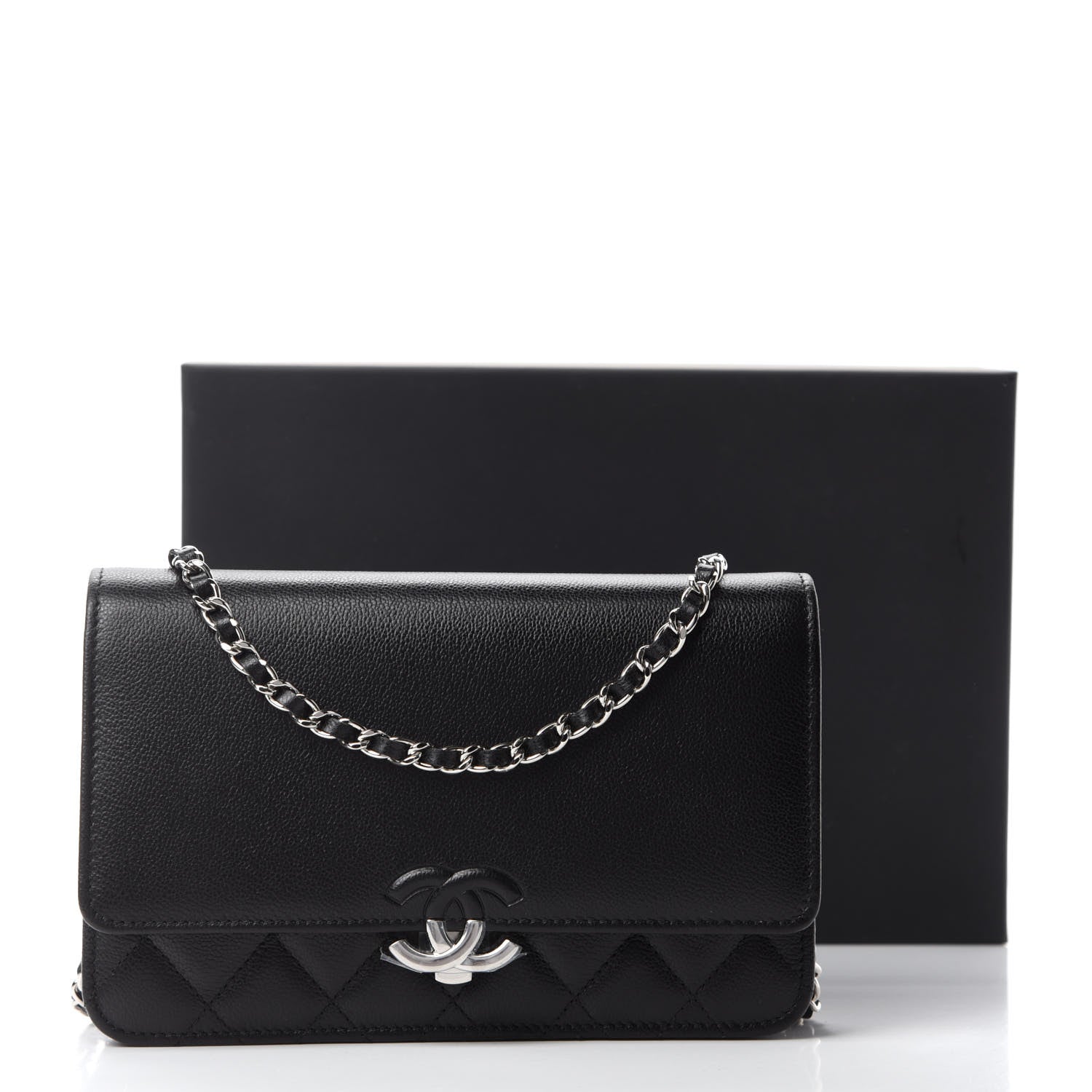 Chanel Grained Calfskin Quilted CC Box Wallet On Chain WOC Black 12 of 12
