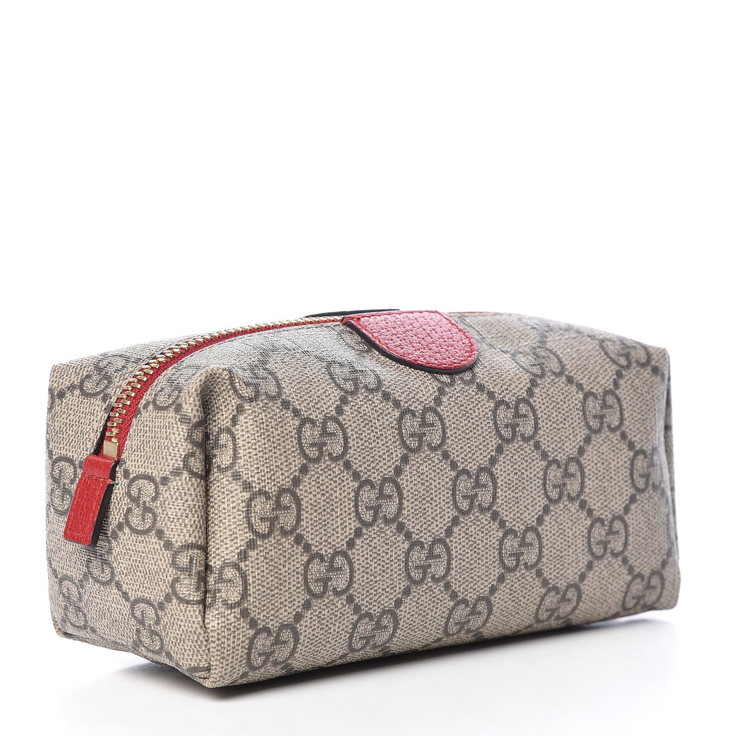 Soft GG Supreme Monogram Calfskin Small Ophidia Cosmetic Case Beige Ebony Hibiscus Red