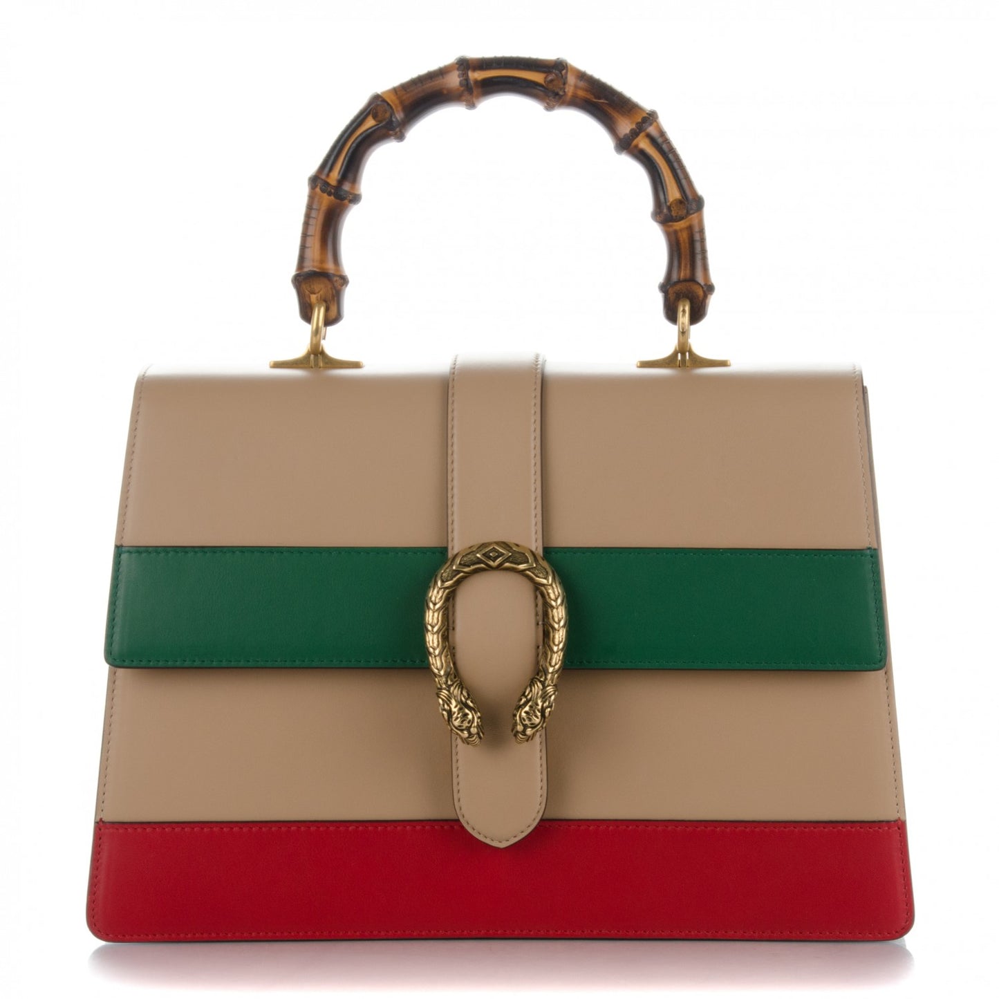 Moon Calfskin Web Large Dionysus Bamboo Top Handle Bag Camelia Bright Evergreen Hibiscus Red