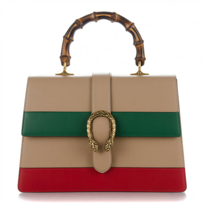 Gucci Moon Calfskin Web Large Dionysus Bamboo Top Handle Bag Camelia Bright Evergreen Hibiscus Red 1 of 8