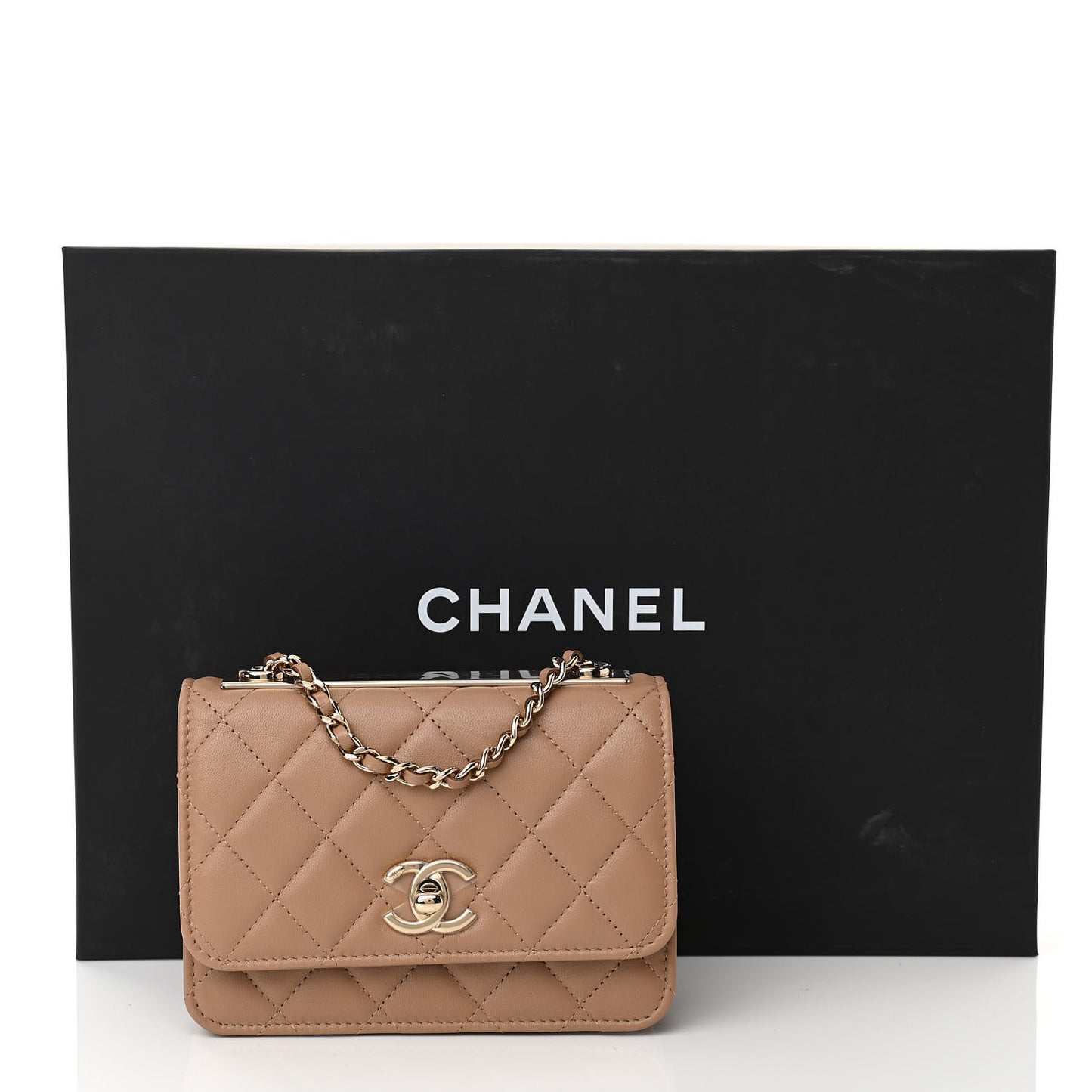 Lambskin Quilted Mini Trendy CC Wallet On Chain WOC Beige