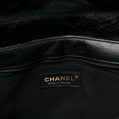 Chanel Glazed Calfskin Chevron Quilted Large Hampton Flap Black 6 of 9