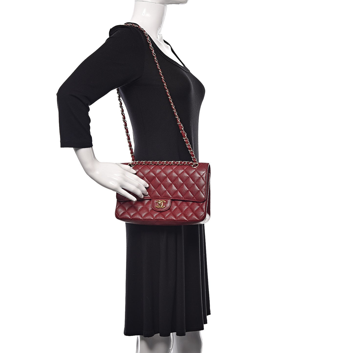 Caviar Quilted Medium Double Flap Red