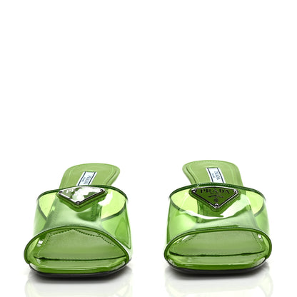 Prada Plexiglass Vernice Metal Triangle Logo 65mm Slide Sandals 38 Mela 2 of 7