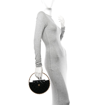 Chanel Patent Calfskin Quilted Chain Hoop Bag Black 2 of 10