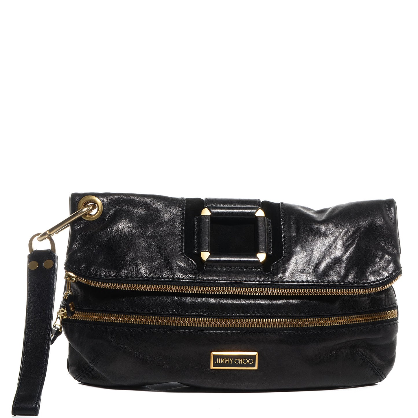 Calfskin Suede Marin Foldover Clutch Black