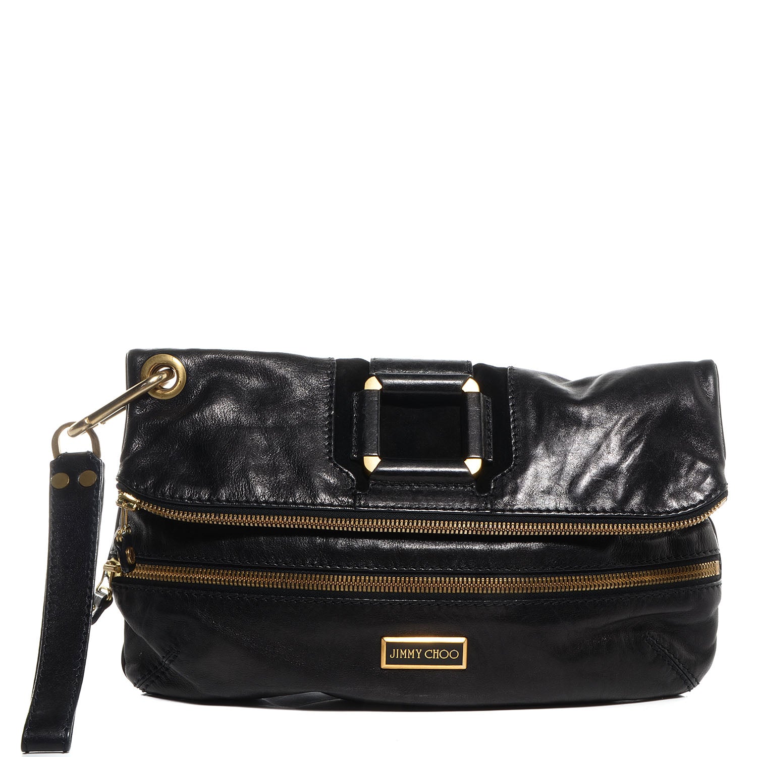 Jimmy Choo Calfskin Suede Marin Foldover Clutch Black 1 of 8